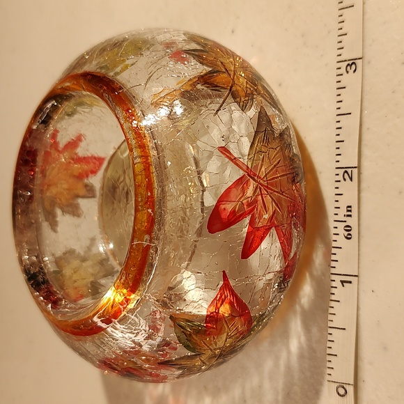 Yankee Candle Crackle Glass Leaves Tealight Holder, New In Box, Autumn Leaves - Picture 3 of 5